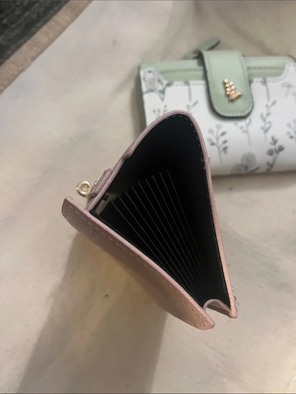 Floral Print Mini Wallet with Mint Trim and Pink Pebbled Cardholder BNWOT 114